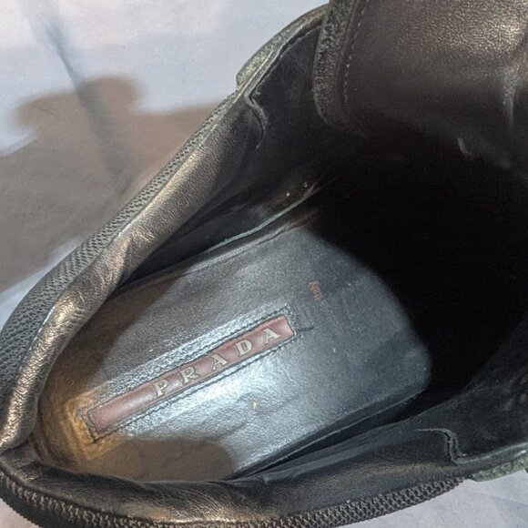 Prada Black Leather and Canvas Sneakers Men Size 9 - Picture 3 of 10